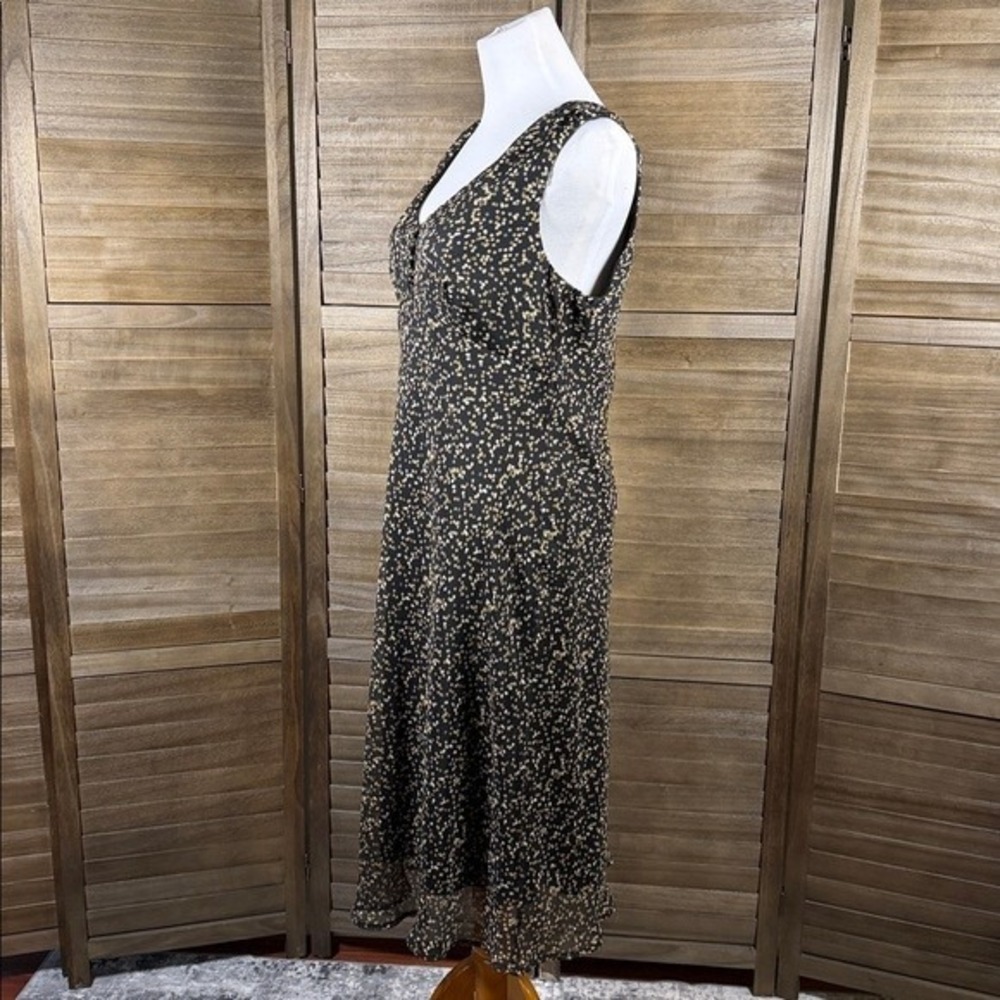 F.L.P. Faith Love Passion Polka Dot Midi Dress Black Tan V-Neck Womens Size 14 - Picture 4 of 9
